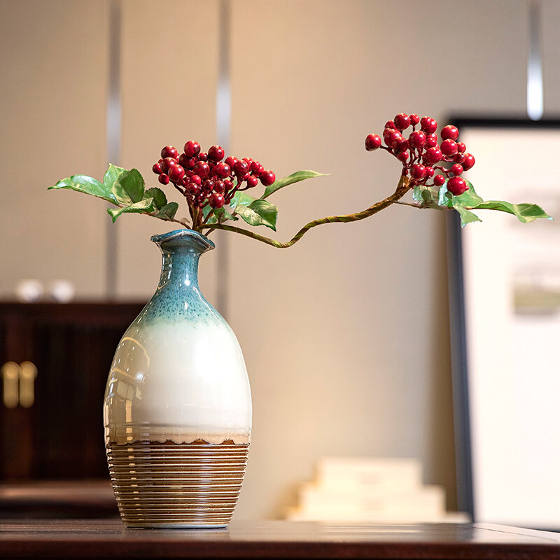 造型花枝浆果发财果蓝莓仿真花茶几玄关插花瓶套装摆件假花艺配材