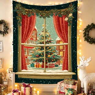 九慕新款 饰墙面拍照背景布 圣诞窗户挂布圣诞节聚会场景布置氛围装
