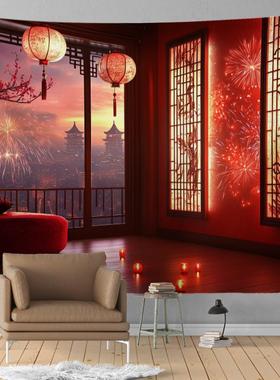 新年喜庆红色背景布书房客厅墙面节日氛围布置装饰布挂布直播拍照