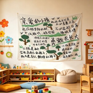 勇敢去长大创意文字幼儿园托儿所儿童房墙上装饰布艺挂画环创挂布