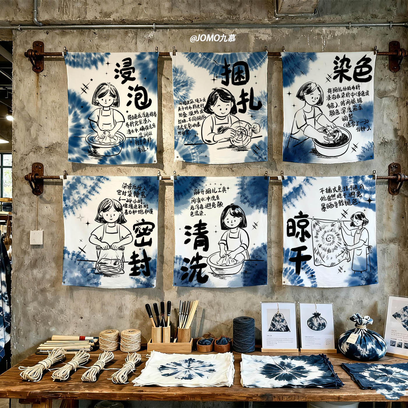 九慕原创扎染步骤说明挂布非遗民俗文化墙上装饰挂画民族风背景布图片