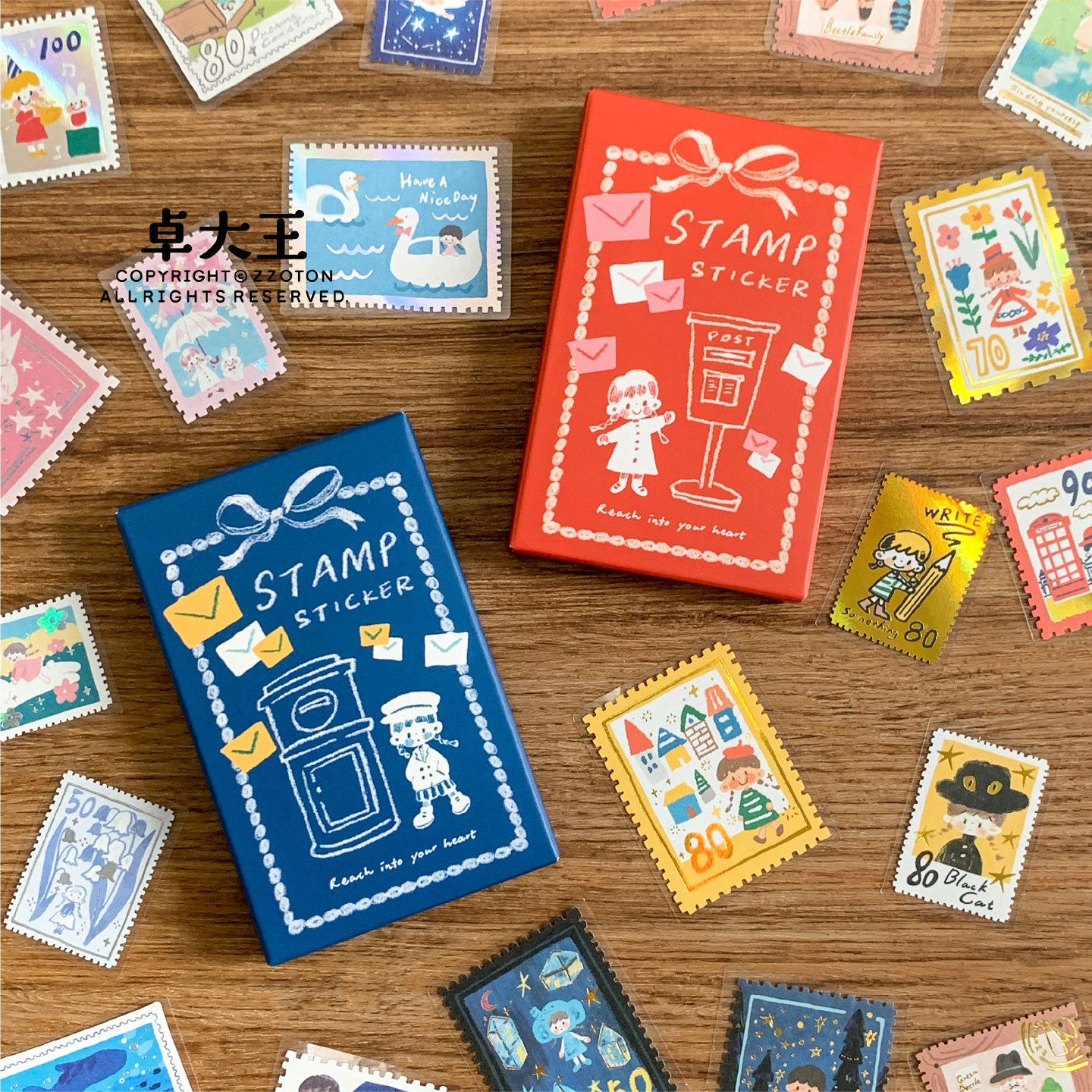 卓大王【阿卓邮票贴纸】烫金烫银压箔手帐diy复古装饰素材小盒装