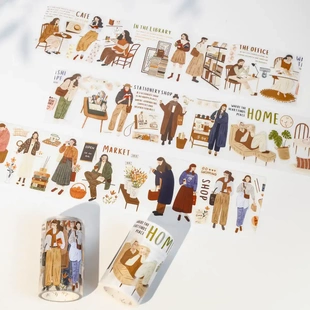 WT原创胶带【手帐儿的一天】人物模切森系和纸PET女孩日常分装