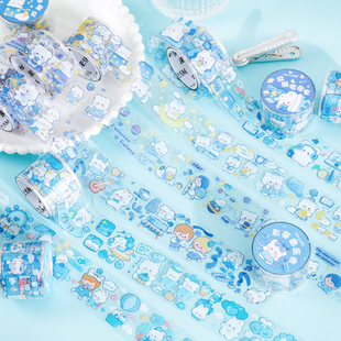 手帐胶带可爱动物ins风日系卡通小熊PET白墨手账拼贴装饰防水胶卷