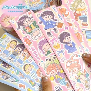 小麦咖啡切膜贴纸卷校园日常人物字母普通女孩deco字素咕卡胶带