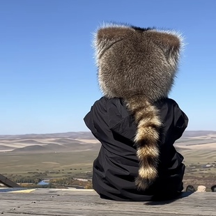 小浣熊皮草帽子美洲貉霸王帽冬季保暖可爱儿童亲子狐狸毛皮草帽子