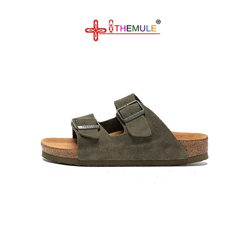 THEMULE勃肯鞋一字拖男外穿真皮软木博肯凉鞋女夏平底懒人一脚