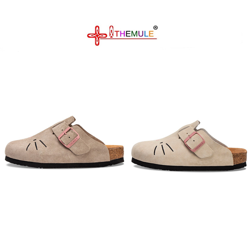 真皮勃肯半拖鞋女2025秋季新款外穿软木厚底kitty博肯懒人包