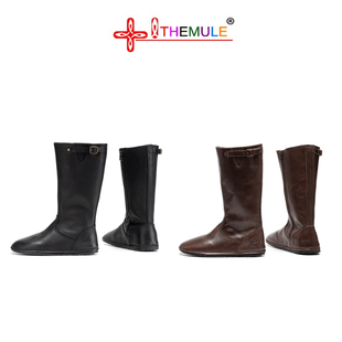 THEMULE丑萌鞋 小众肥脚骑士靴棕色百搭冬 长靴女真皮直筒靴小丑鞋