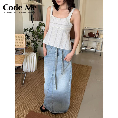 LOWCLASSIC系带水洗牛仔半裙