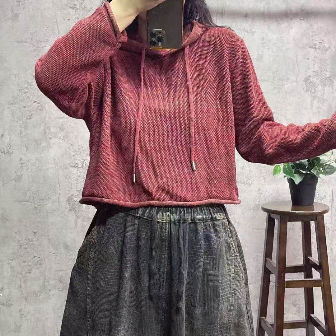 秋冬新款连帽百搭短款针织棉线