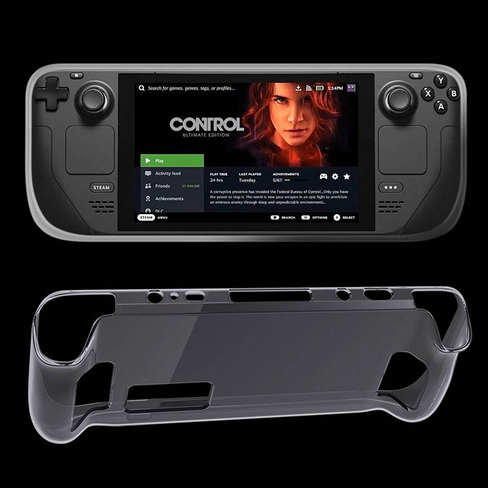STEAM DECK OLED CLEAR CASE SOFT SHELL TPU CLEAR WATER CASE STEAMDECK CASE STICKER SCRATCH RESISTANT HALF PACK PAIN STICKER JOYSTICK CAP ACCESSORY CRYSTAL CASE