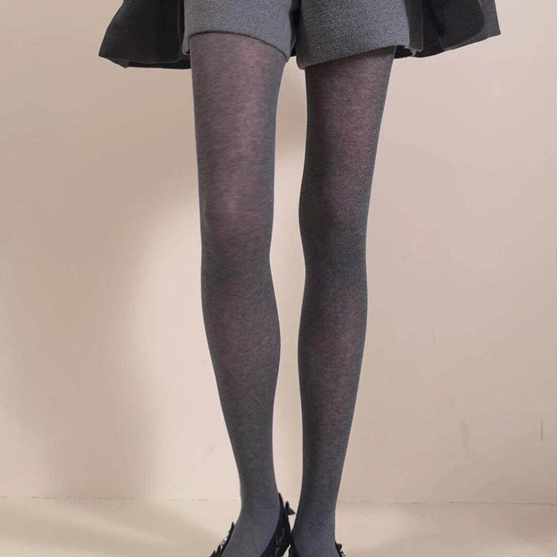 微透灰色连裤袜羊毛+桑蚕丝平纹质感打底袜春秋格雷系不掉档袜子