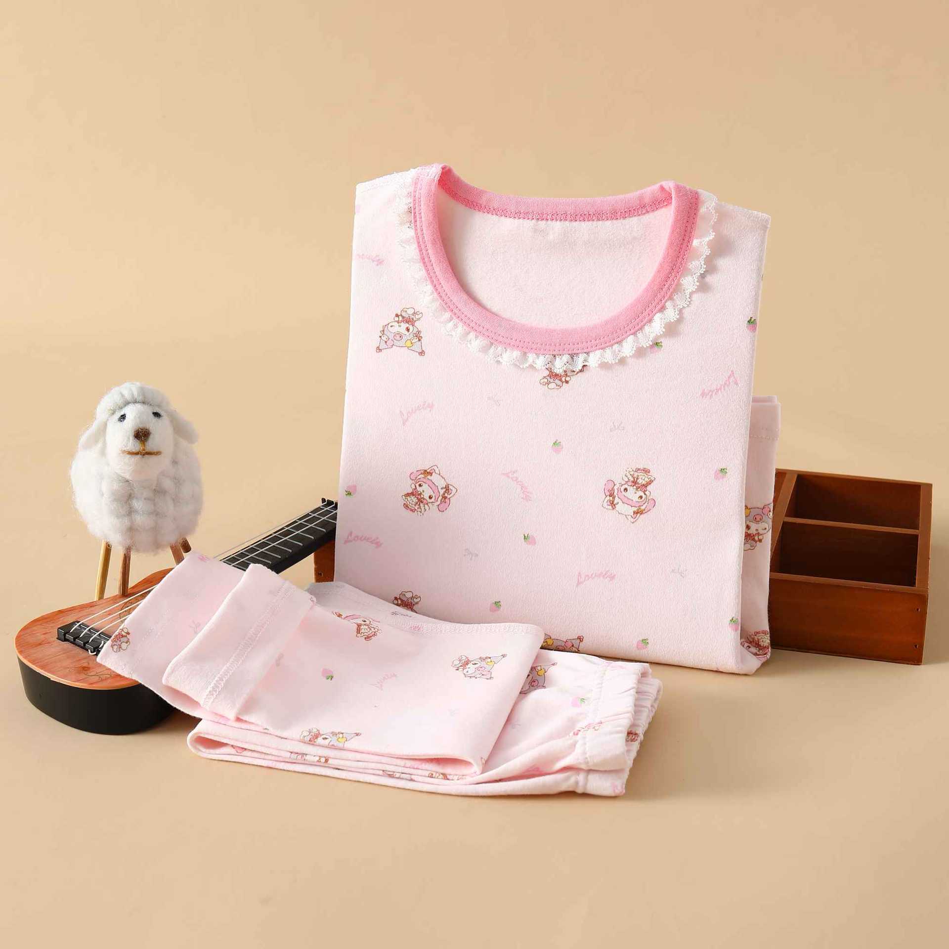 A类莱卡儿童家居服圆领长