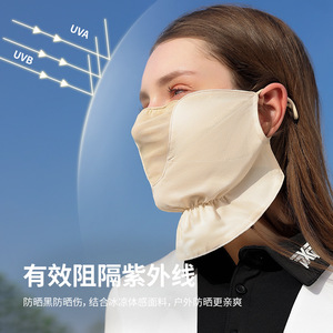 冰丝面罩女口鼻网面透气冰薄防紫外线户外高尔夫防晒口罩前颈防护