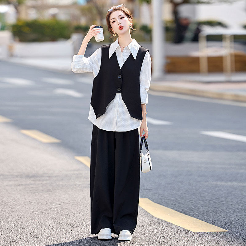 西装马甲衬衫阔腿裤三件套装女装2026新款今年流行爆款穿搭一整套