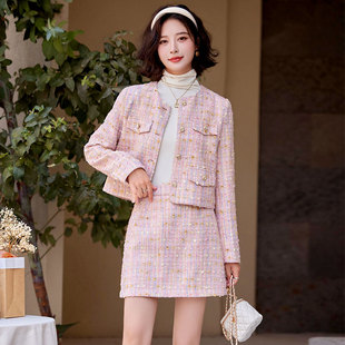 超级好看粉色小香风套装女春装2025新款爆款超火穿搭一整套小个子