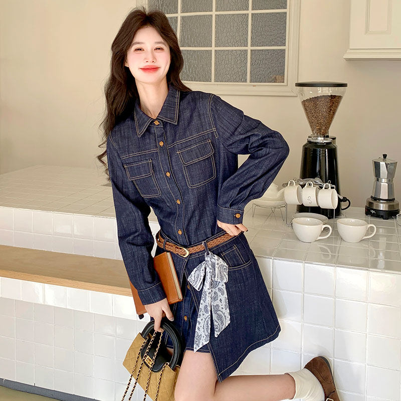 巨好看牛仔衬衫连衣裙可拆卸短裙两件套春装女款2026年新款小个子