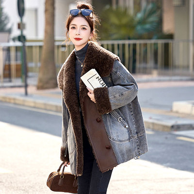 90白鸭绒牛仔派克羽绒服女中长款