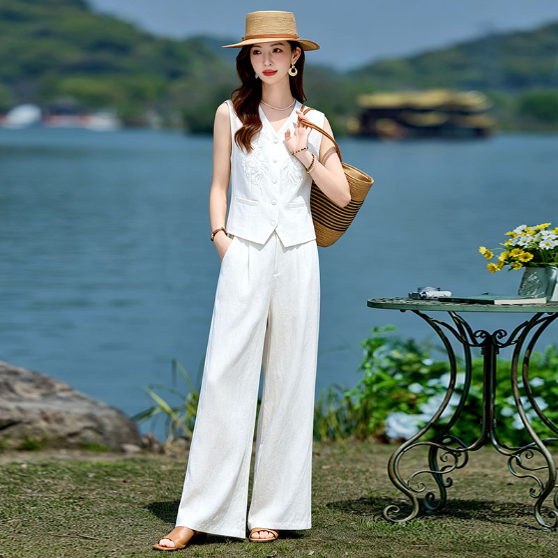 夏季马甲阔腿裤套装2026新款女装图片