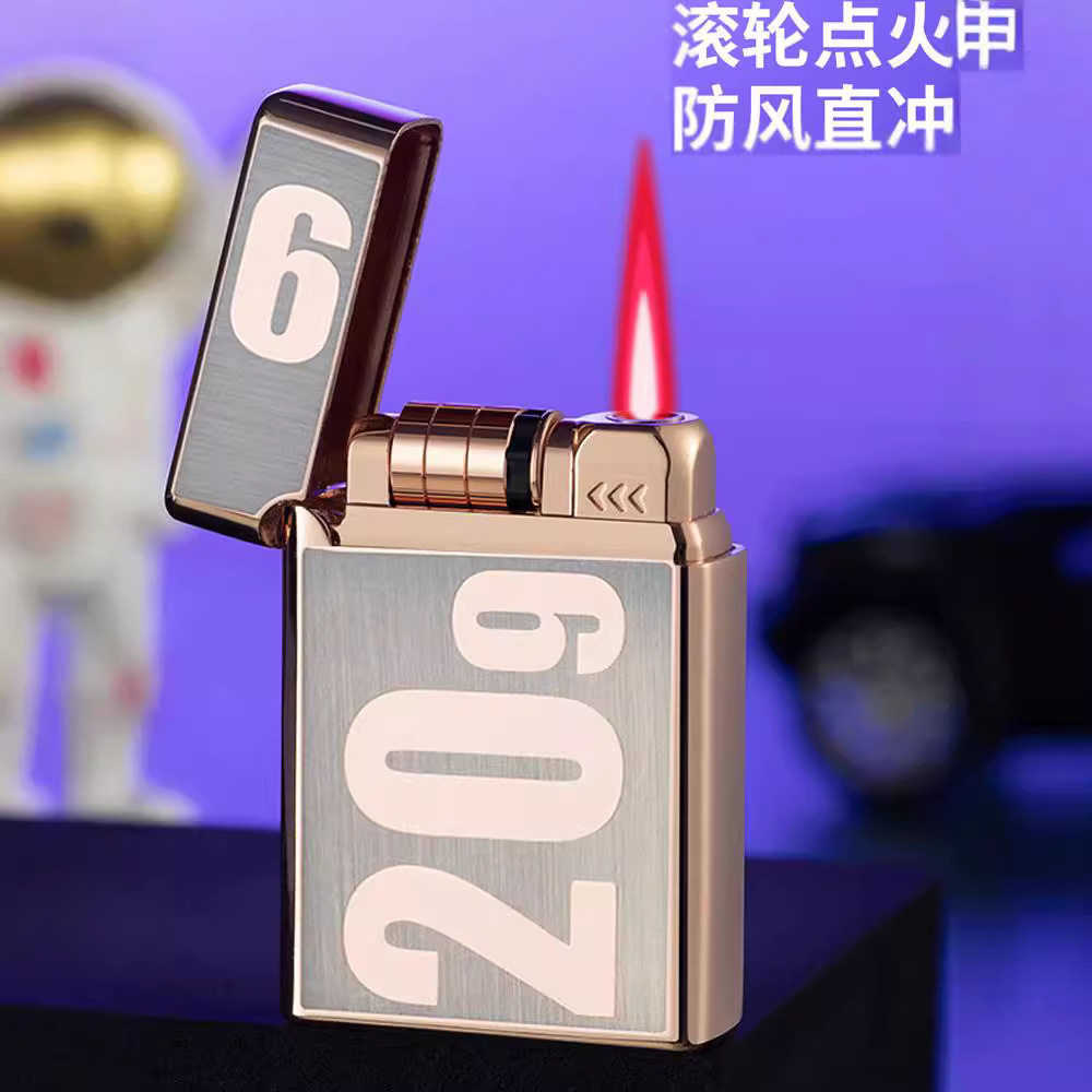 网红晨龙电子感应滚轮点火充气打火机触摸红焰直冲防风个性创意潮