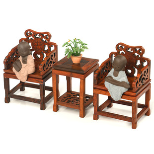 明清微型红木家具精雕工艺品实木中式 仿古福字太师椅红酸枝小摆件