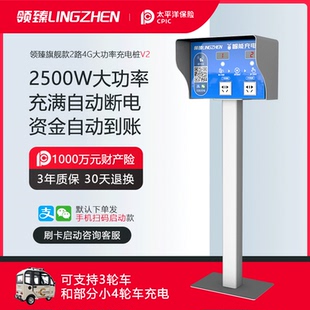 领臻电瓶车充电桩2路2500W瓦大功率户外立柱小区扫码 插座充电器