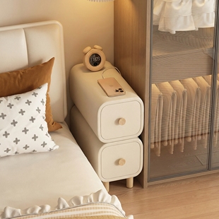 奶油风极窄小床头柜小型家用卧室特别好看的20cm窄边柜床边夹缝柜