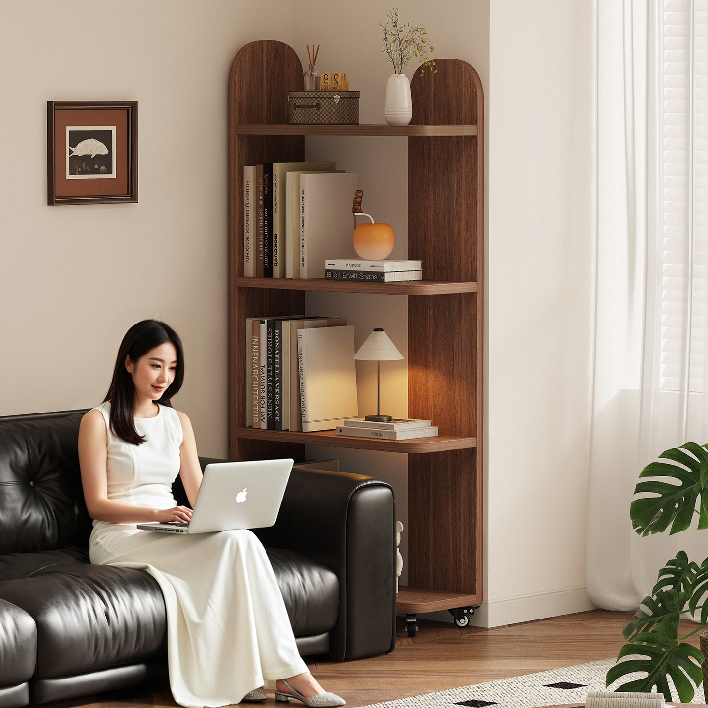 全实木书架家用客厅简易儿童转角书柜可移动一体靠墙多层储物窄柜,住宅家具,书架,淘宝优惠券,粉丝福利购,淘宝优惠卷