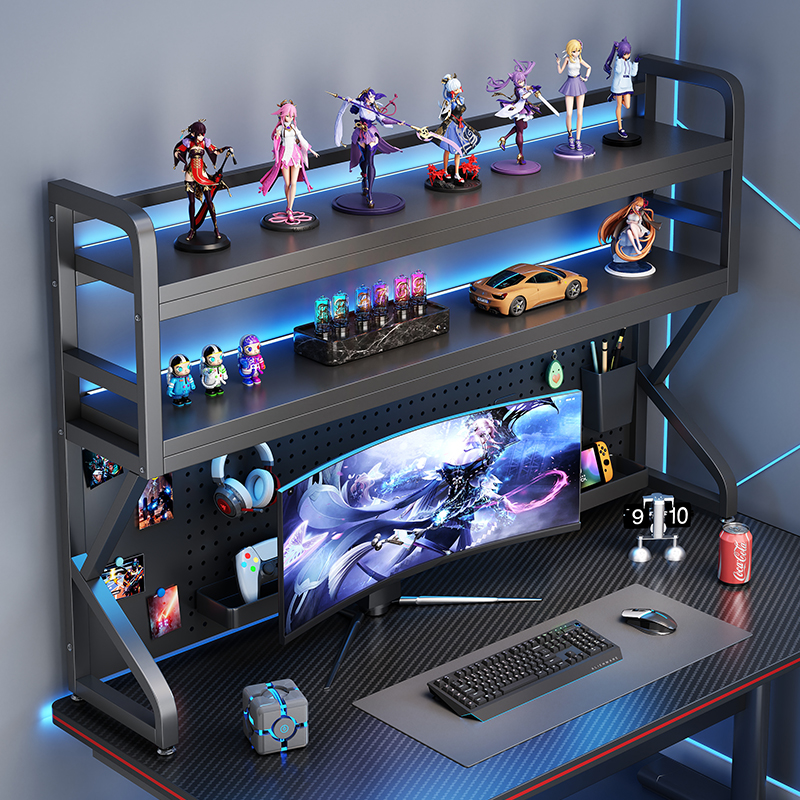 电竞风桌面置物架多层带洞洞板