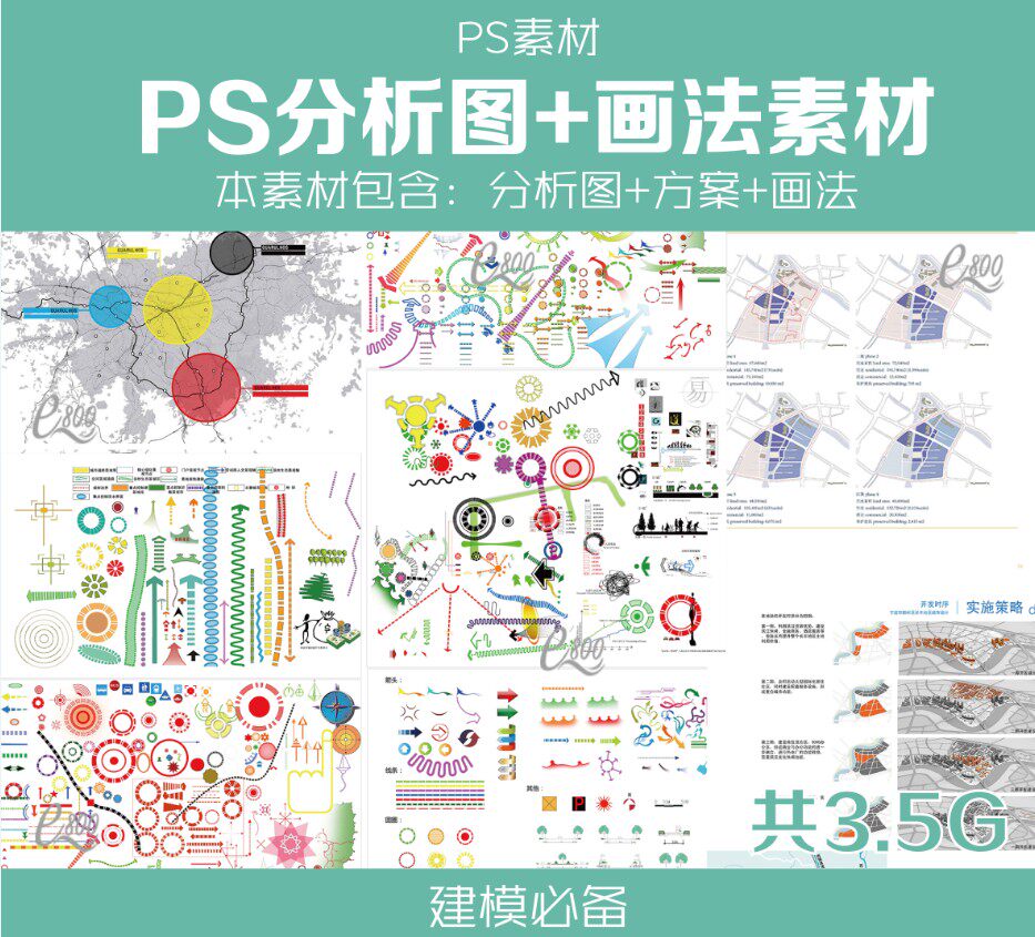景观PSD分析图教程符号素材室外园林景观建筑城市旅游PS分层_虎窝淘