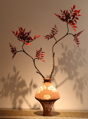 秋意仿真绿植红色香桃叶造型枝格调假花插花配材家居装饰侘寂禅意