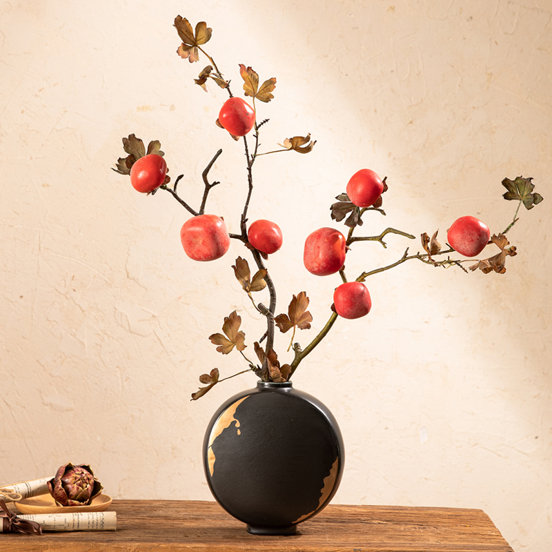 仿真柿子果落地造型树枝客厅家居插花柿柿如意干花假花装饰品摆件
