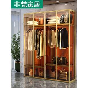 定制铝合金玻璃衣柜铝型材钢化玻璃门衣帽间家用卧室金属衣柜转角