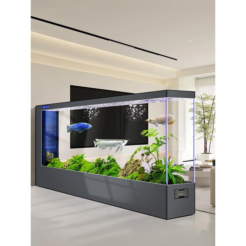 中大型鱼缸办公室公司客厅落地屏风隔断新款超白玻璃生态水族箱