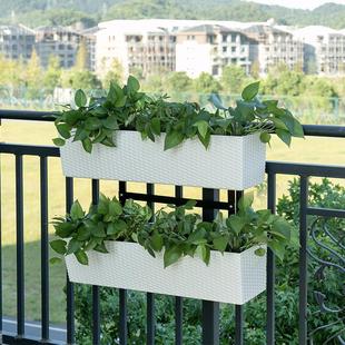 栏杆花盆挂钩长方形塑料护栏挂盆大号自动吸水 阳台挂架双层悬挂式