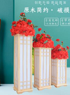 新款中式路引婚庆装饰道具原木宫灯方柱路引灯光舞台婚礼布置摆件