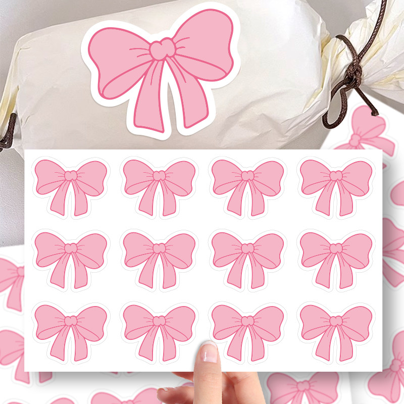 120贴/包粉色异形蝴蝶结贴纸卡通少女心封口贴礼品装饰手帐素材贴
