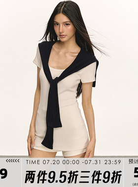 anna aneae巨好看的夏装套装女设计气质显瘦短袖披肩热裤三件套