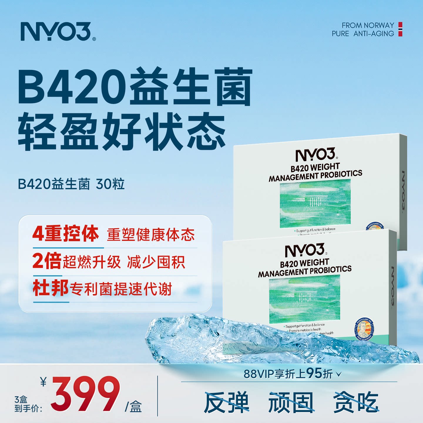 B420益生菌NYO3进口益生菌肠胃养护菌群身材稳定免疫调理胶囊温和