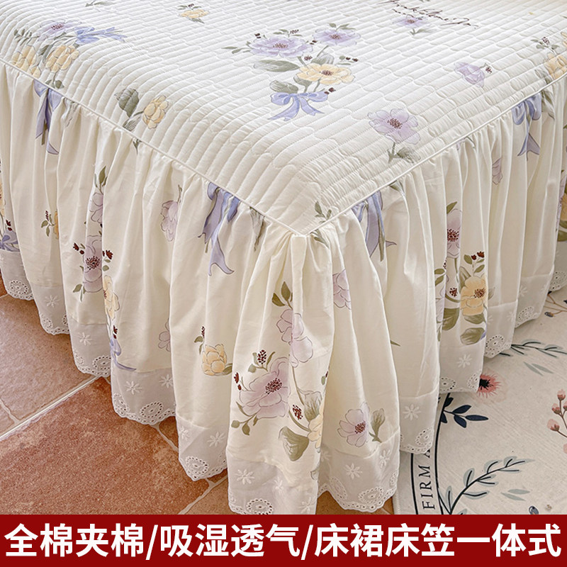 全棉夹棉床裙单件加厚纯棉床罩