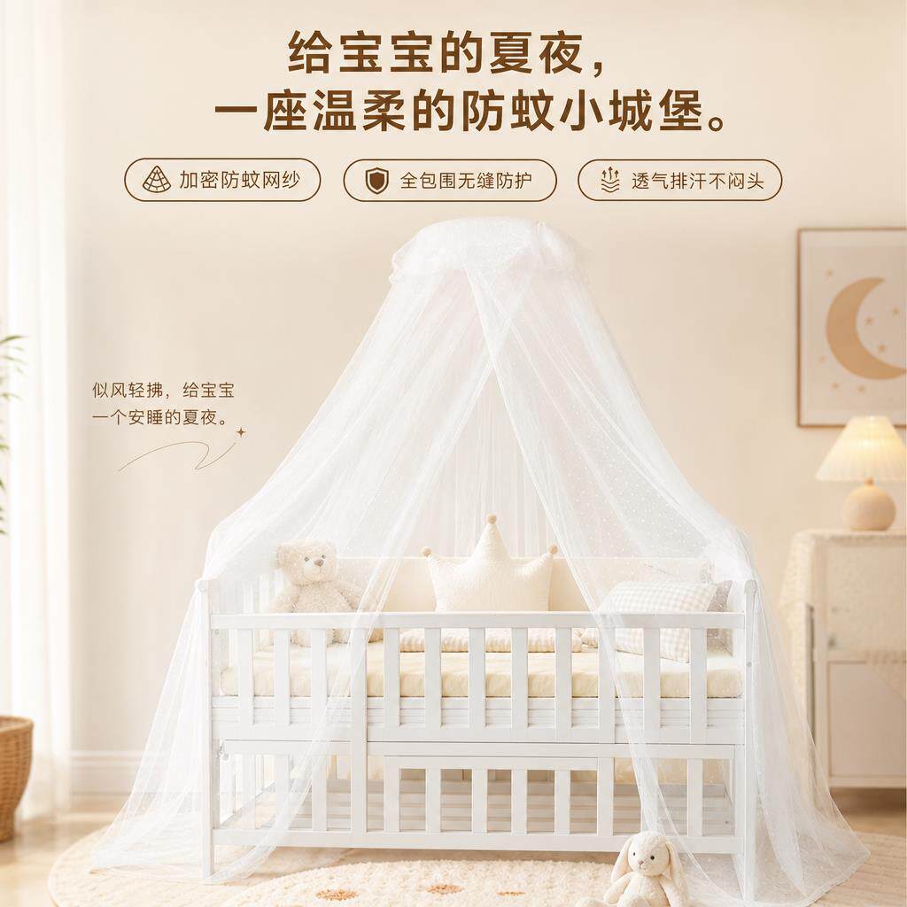 婴儿床蚊帐全罩式通用夹式新生儿婴幼儿小床宝宝床专用落地防蚊罩