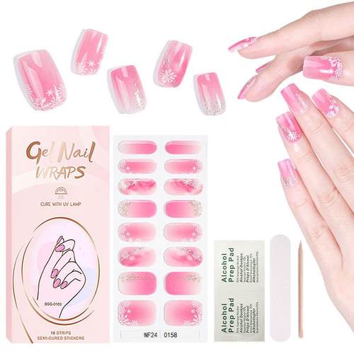 半固化凝胶UV指甲贴3D烫金花朵半烤光疗甲gel nail凝胶美甲贴