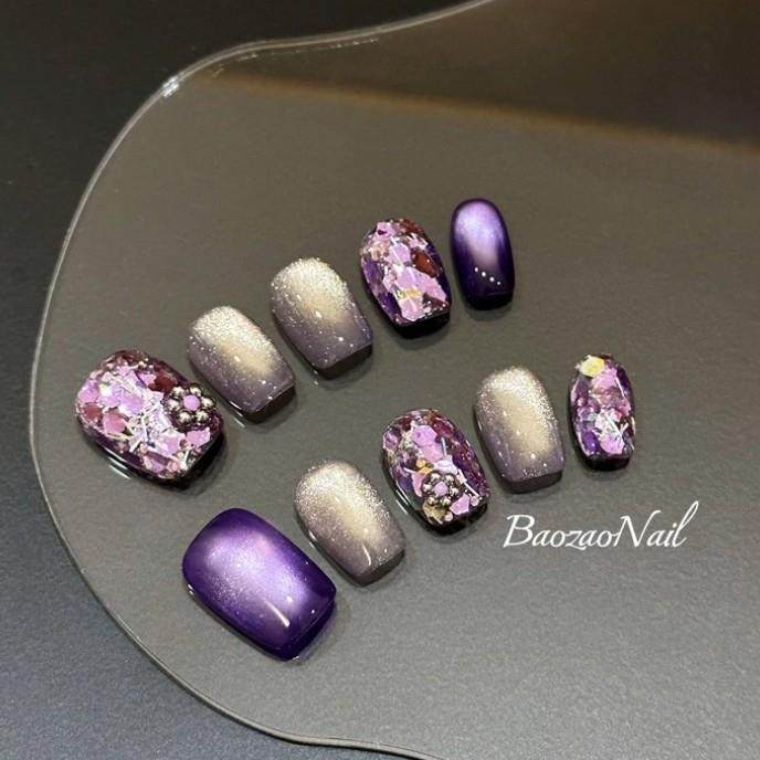 小红书爆款星黛清冷贵气感紫色透亮猫眼高货精品显白手工穿戴甲,收纳整理,指甲油收纳盒,淘宝优惠券,粉丝福利购,淘宝优惠卷