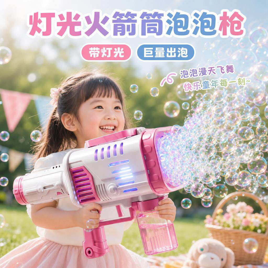 泡泡机全自动儿童电动仿真过家家玩具泡泡枪炫光不漏水生日礼物