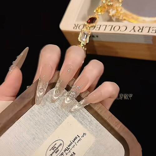 【天鹅水晶】纯手工穿戴甲爆闪猫眼显白锆石天鹅高级纯手作美甲贴