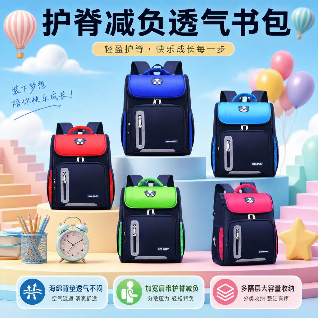 小学生书包1-3-6年级护脊减负男女儿童反光太空书包儿童书包牛津布透气男女孩多隔层分隔压力双肩包大容量