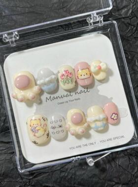纯手工制作可爱卡通少女短圆穿戴美甲贴片可拆卸A452