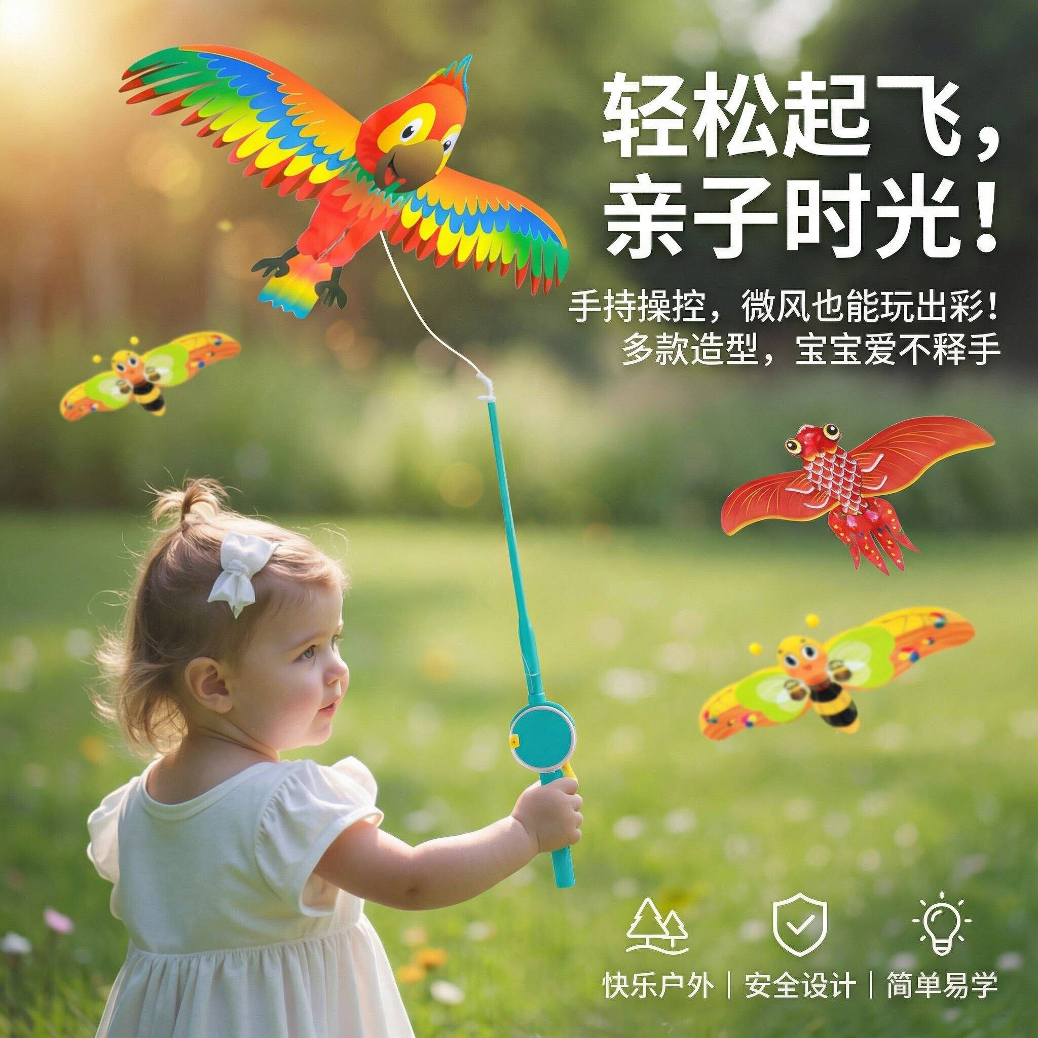 风筝儿童2岁小号手持口袋鱼竿动态2026新款微风易飞卡通蜜蜂燕子