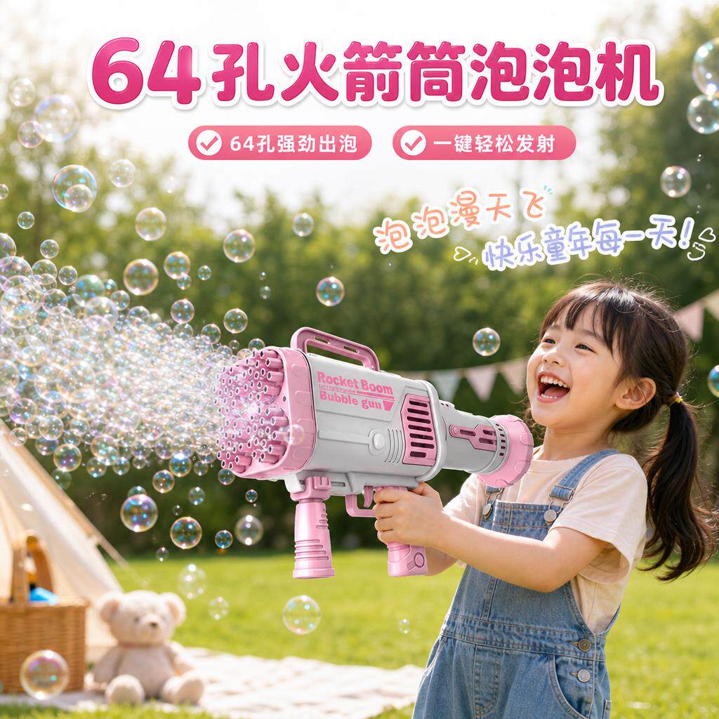 泡泡机64孔网红加特林抖音同款泡泡机自动喷泡泡男女小孩子童玩具